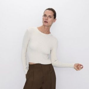 Zara Cropped Ribbed Sweater Size Small